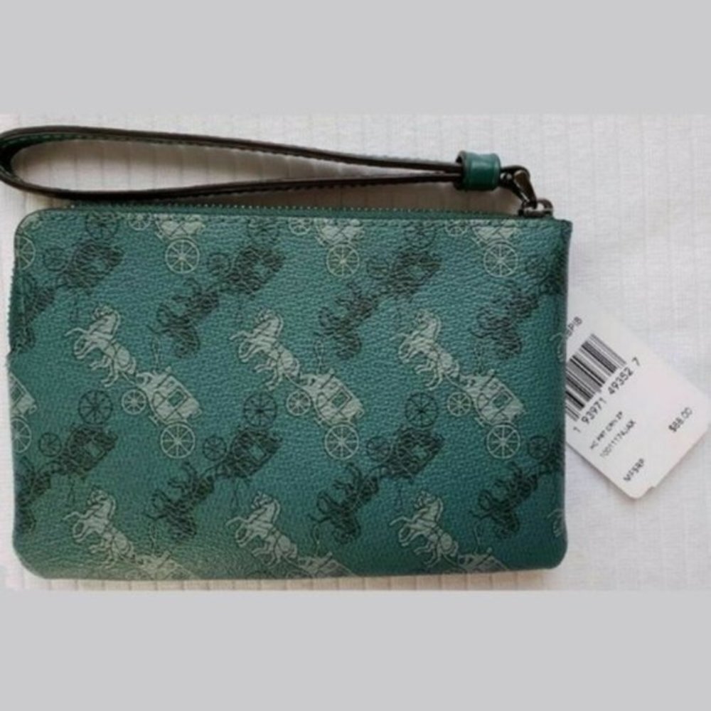 COACH Leather Viridian Green Sage Horse & Carriage Wristlet Limited Edition NWT - Picture 9 of 10